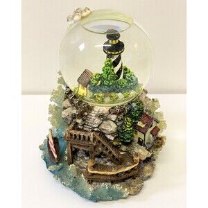 Sankyo Nautical Lighthouse Musical Snow Globe Multicolor Glass Resin 7 in